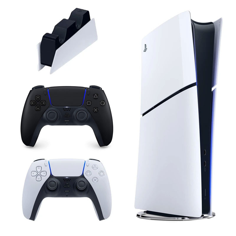 کنسول بازی سونی مدل PlayStation 5 Slim Digital Edition ظرفیت 825 گیگابایت ریجن CFI-2116 اروپا به همراه دسته اضافی و پایه شارژر